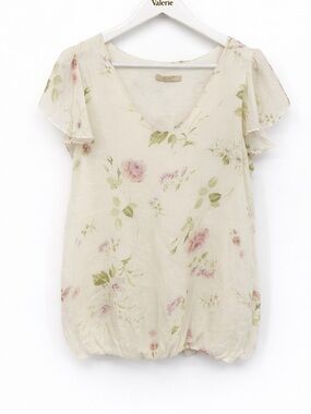 Giusy Multicolor Floral Shabby Chic Silk Italy Blouse Top Size Small Coquette